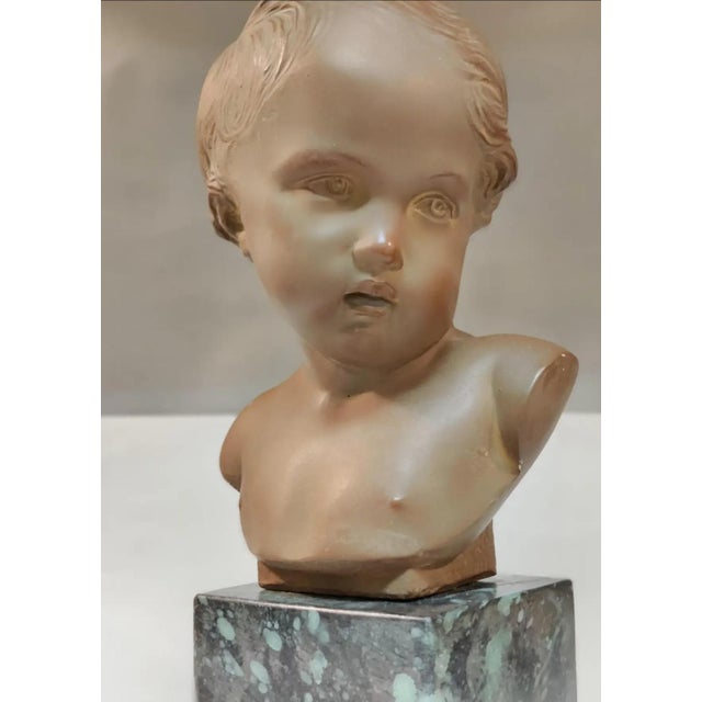 Vintage French Terracotta Bust of a Child on Marble Plinth For Sale - Image 4 of 12