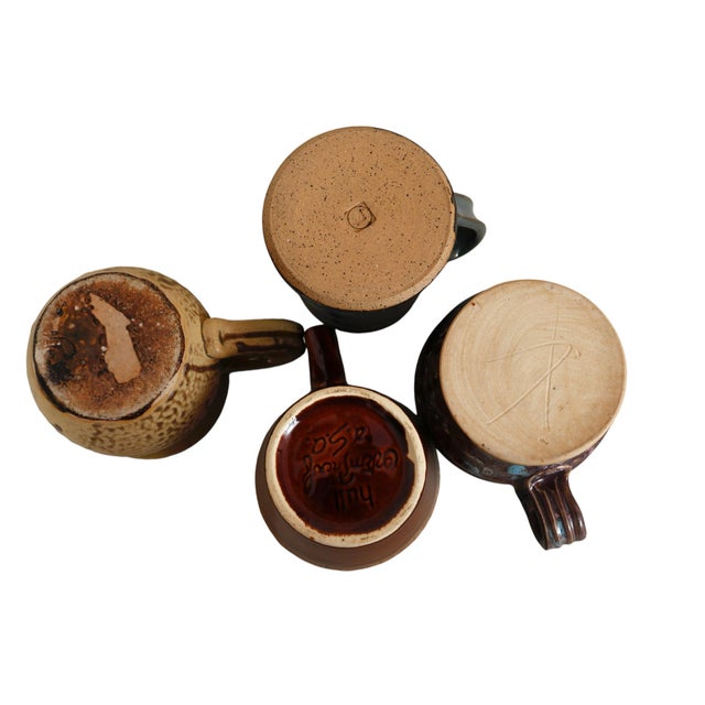 Late 20th Century Mismatched Drip Glaze Earthenware Mugs - Set of 4 For Sale - Image 5 of 9