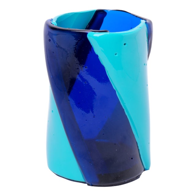 Twirl Vase in Clear Blue by Enzo Mari for Corsi Design Factory For Sale