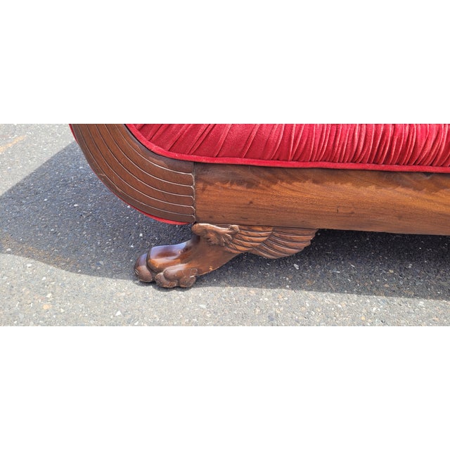 Antique 19th Century Art Deco Style Red Velvet Chaise Lounge Sofa For Sale - Image 9 of 17