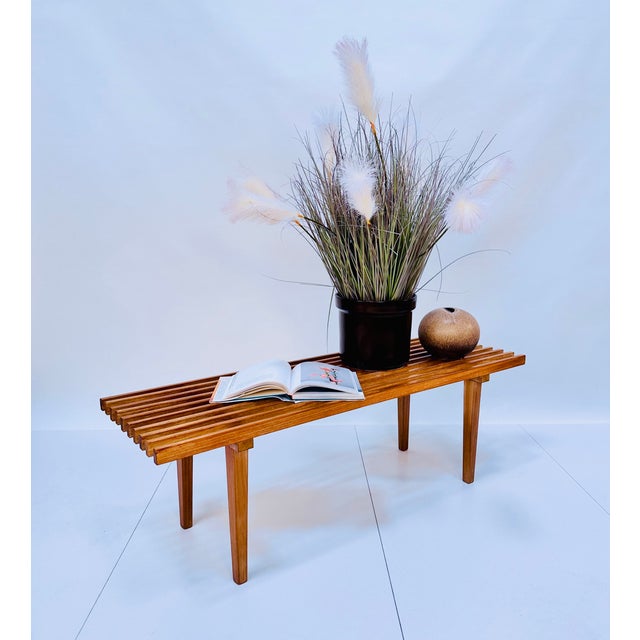 Brown Flower Bench or Side Table with Wooden Slats in Walnut, Germany, 1960s For Sale - Image 8 of 16