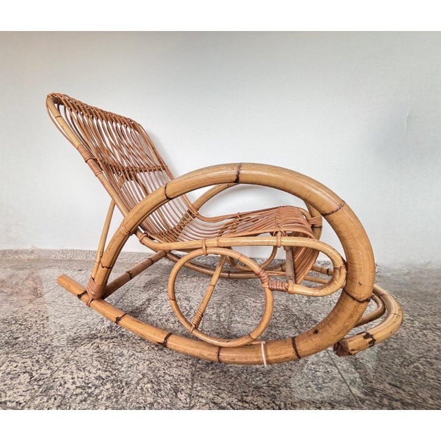 Brown Vintage Boho Rocking Chair in Bamboo by Franco Albini for Veranda or Terrace, Italy, 1950s For Sale - Image 8 of 18