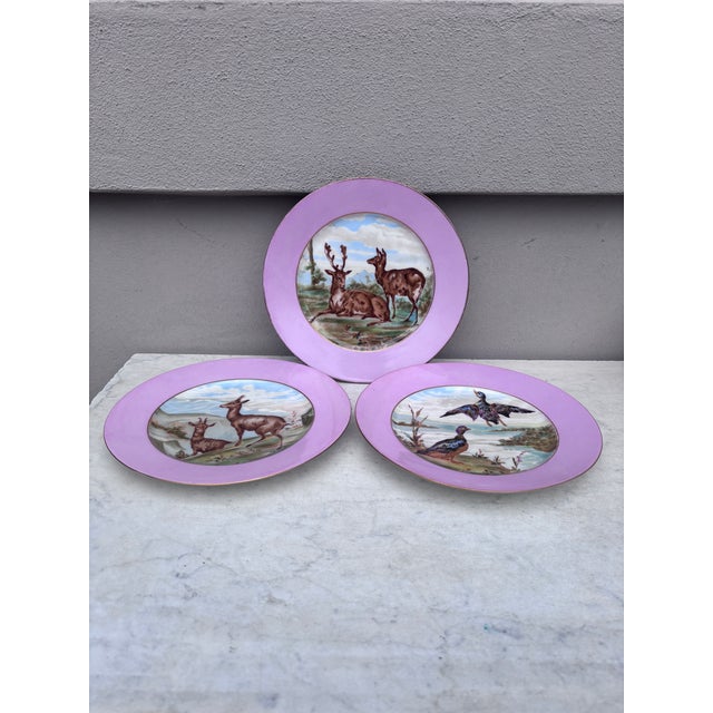 Rare French Porcelain Set of 8 Wild Animals Plates Haviland Limoges Circa 1890 Boar,woodcock,stags,ibex,hares,wild ducks....