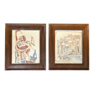 Two 1950’s Original Abstract Modernist Paintings - Set of Two For Sale