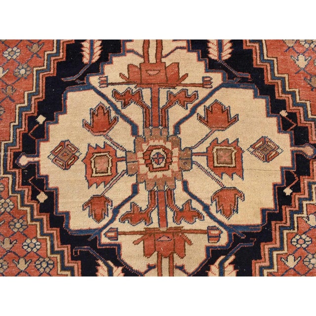 1900 12'6"x19'6" Dark Coral Antique Persian Bakshaish Even Wear Wool Hand Knotted Rug For Sale - Image 9 of 11