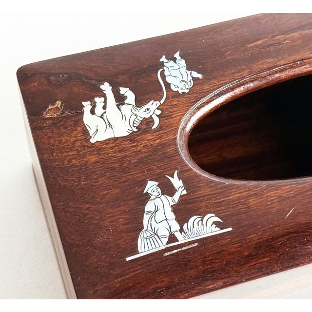 Vintage Asian Rosewood Tissue Box Cover With Mother-of-Pearl Inlay For Sale - Image 4 of 8