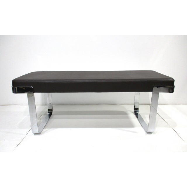 Pace Styled Chrome and Leather Bench by Tri Mark For Sale - Image 9 of 9