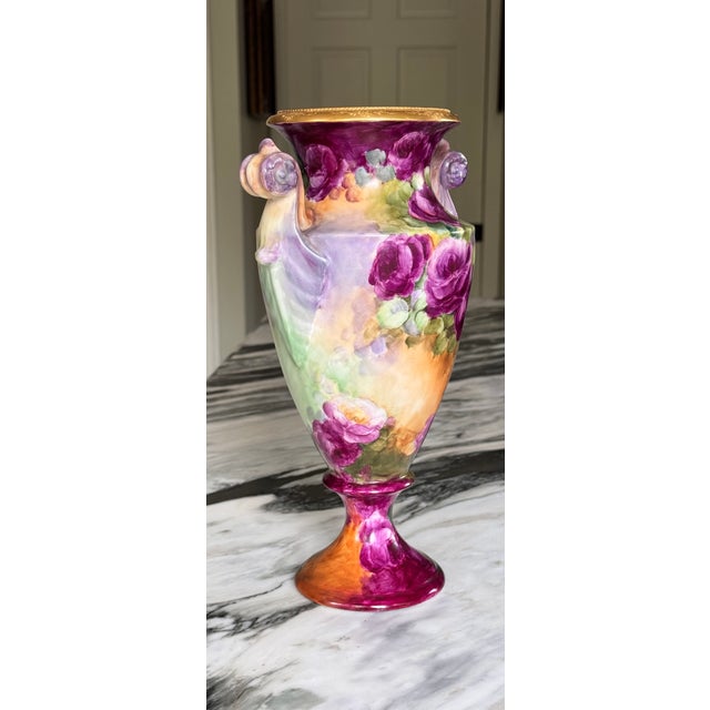Edwardian Era Limoge, France Jean Pouyat Large Scale Hand Painted Vase For Sale - Image 9 of 17