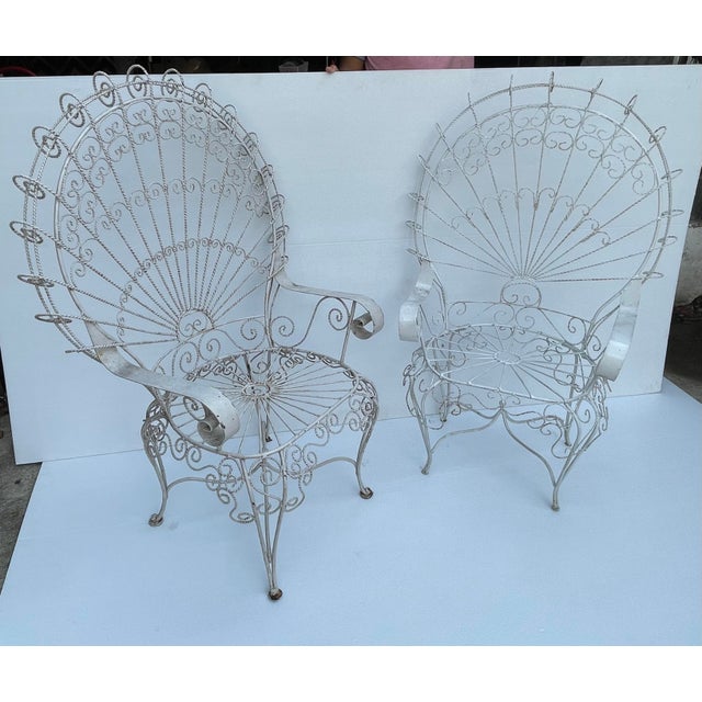 1960s His & Hers Twisted Wrought Iron Salterini Style Peacock Metal