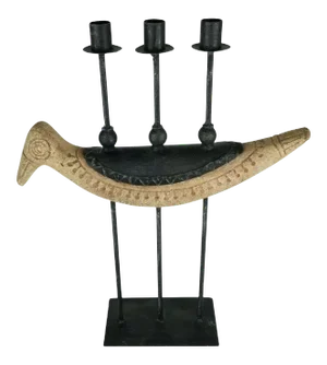 1960s X-Large Danish Modern Wrought Iron & Stone Resin Bird Mantle Candelabra