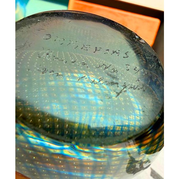Glass Midcentury Vintage Glass Vase Sven Palmqvist Produced by Orrefors in Sweden Signed For Sale - Image 7 of 7