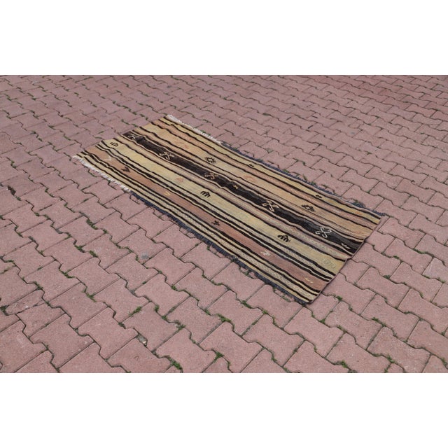 Farmhouse 1970s Handmade Natural Rustic Farmhouse Striped Design Kilim For Sale - Image 3 of 10
