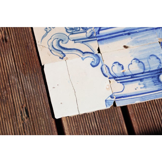 18th Century Tile Mural Panel Depicting a Baroque Jardinière With Flowers, Portuguese, 18th Century For Sale - Image 5 of 12