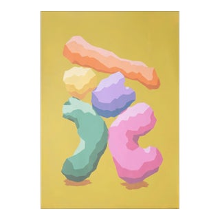 2024, Abstract Geometric Totem on Yellow of "Futurist Monolith", Acrylic Painting on Watercolor Paper by Ryan Rivadeneyra For Sale