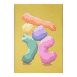 2024, Abstract Geometric Totem on Yellow of "Futurist Monolith", Acrylic Painting on Watercolor Paper by Ryan Rivadeneyra