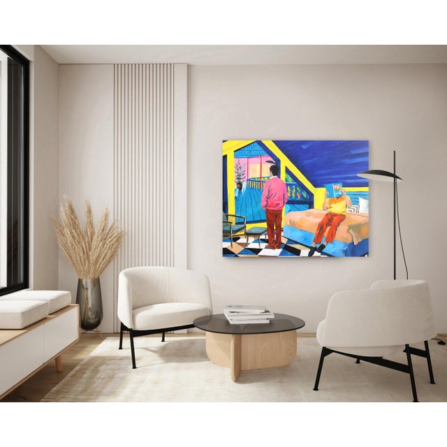 Strangers in Blue Veranda - Surrealist Mixed Media on Canvas Original Artwork by Iqi Qoror For Sale - Image 9 of 10