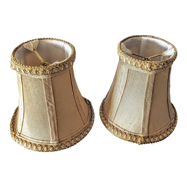 Contemporary Golden Raw Silk Chandelier Shades, a Pair Chairish