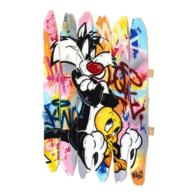 Bickering - Vibrant Colorful Pop Art Painting W/ Cartoon Characters Original Artwork by Naguy Claude For Sale