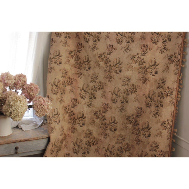 Vintage French Tapestry Woven Curtain W/ Trim C1940 Upholstery Fabric