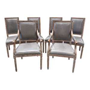 Set of 6 Restoration Hardware French Square Back Leather Dining Chairs