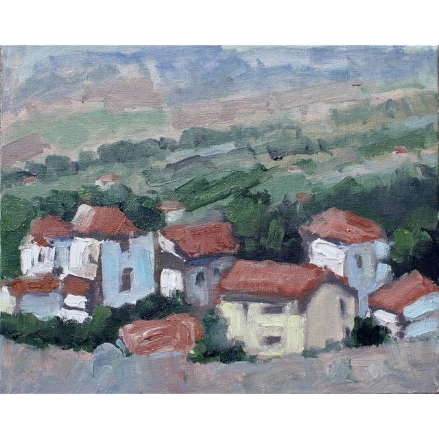 "Italy, Red Roof Tops" Contemporary Impressionist Style Landscape Oil Painting For Sale