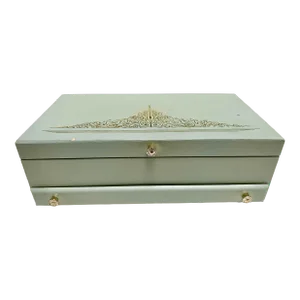 Midcentury French Provincial Blue & Gold Jewelry Box