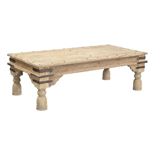Vintage Indian Bleached Teak Low Table For Sale