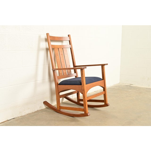 Late 20th Century Stickley Harvey Ellis Collection Mission Inlaid Oak Arts & Crafts Rocking Chair For Sale - Image 5 of 14
