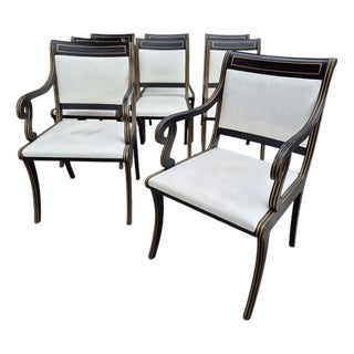 1950s Kittinger Set of 8 Ebonized & Gilt Neoclassical Dining Chairs For Sale