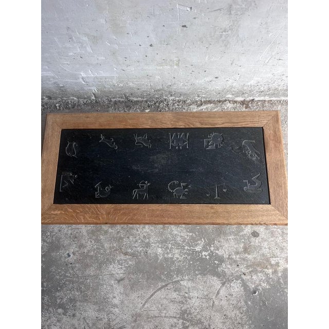 Brown Brutalist Oak and Slate Coffee Table with Zodiac Motifs For Sale - Image 8 of 10