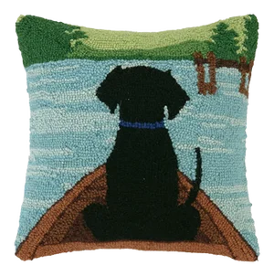 Black Lab in Canoe Hook Pillow, 14" x 14"