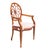 A refined vintage Hepplewhite-style armchair featuring the iconic spider web oval back, warm wood frame, and intricately...