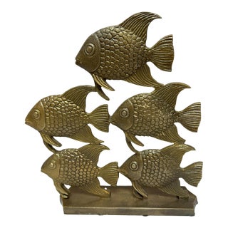 Vintage Brass School of Fish Sculptural Table Decor For Sale