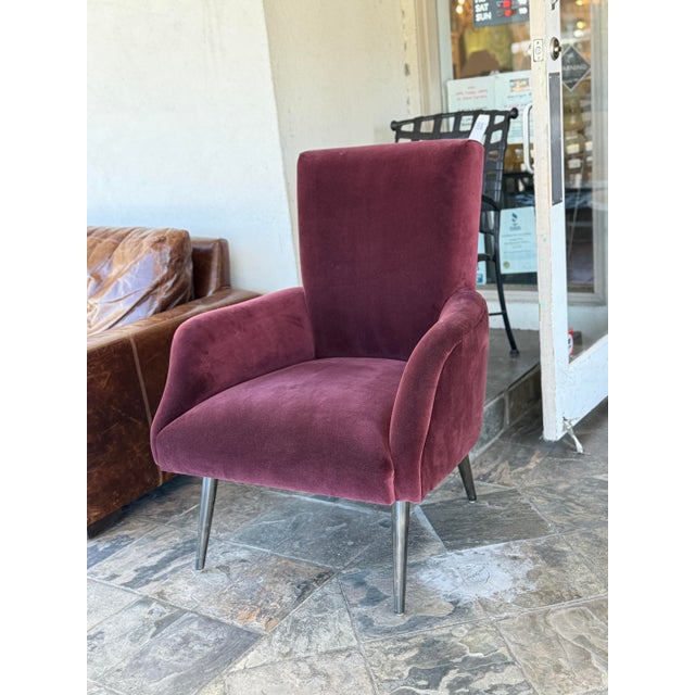 Mid-Century Modern Julia Katrine Designs Burgundy Silk Velvet Accent Chair For Sale - Image 3 of 12