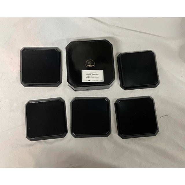 Otagiri Company Vintage Otagiri Japan Black and Gold Lacquered Golden Pheasant Coasters in Box For Sale - Image 4 of 13
