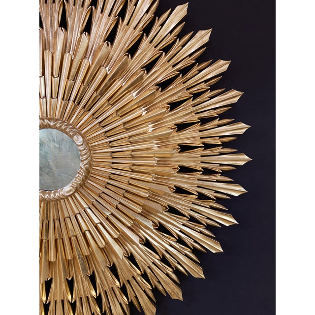 Wood 20th Century Sunburst Carved Golden Mirror For Sale - Image 7 of 7