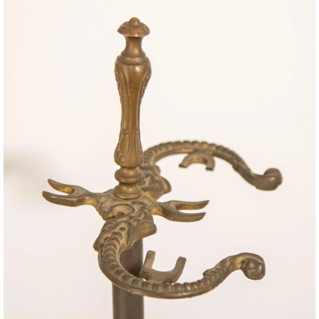 Vintage Brass American Art Nouveau Style Fireplace Tools Set For Sale - Image 9 of 13