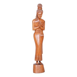 Vintage Asian Sculpture in Lacquered Wood, 1950s For Sale