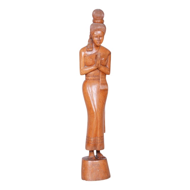 Vintage Asian Sculpture in Lacquered Wood, 1950s For Sale