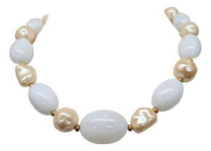 Vintage 1980s Signed Givenchy Goldtone White Beaded Faux-Pearl Necklace