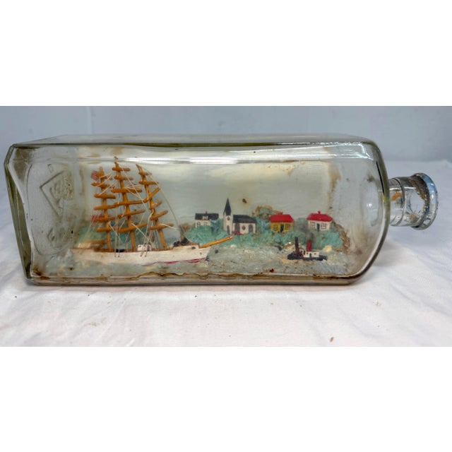 Nautical Rare Antique 19th Century Handmade Folk Art Sailboat Ship in Bottle Sculpture For Sale - Image 3 of 17