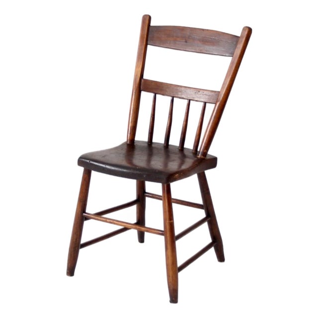 Antique Plank Seat Spindle Back Side Chair For Sale