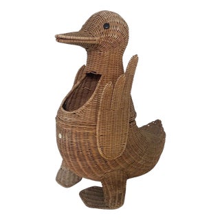 Duck Laundry Basket in Wicker by Olivier Cajan, 1970s For Sale