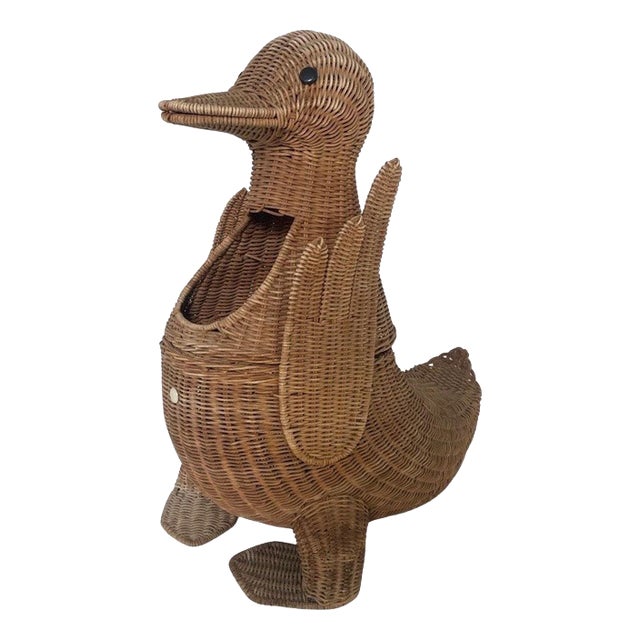 Duck Laundry Basket in Wicker by Olivier Cajan, 1970s For Sale