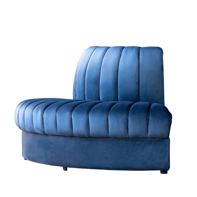 Contemporary Matthew Izzo Home Estelle Navy Velvet Outside Corner Banquette Sofa For Sale - Image 3 of 6