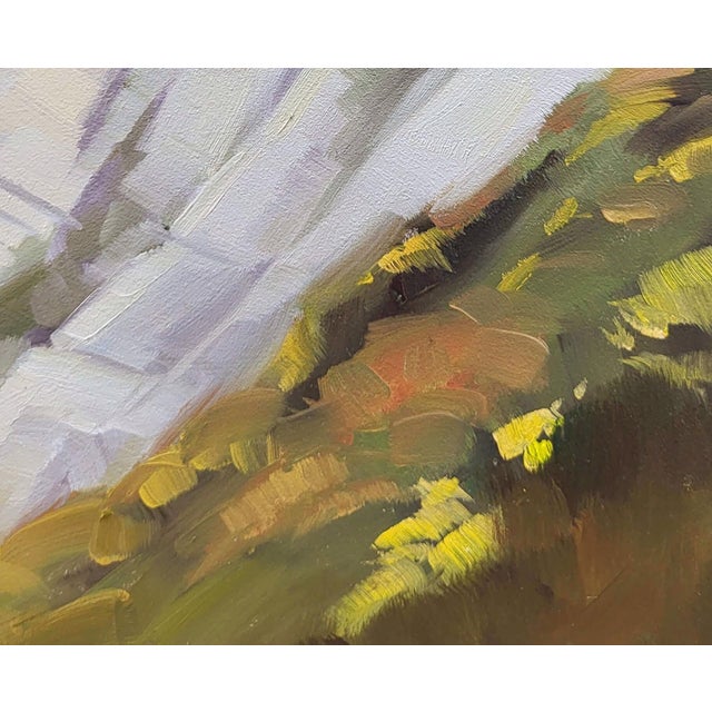 Agrigento by Kirsten Savage | Oil on panel Landscape with a house on a hillside and trees. For Sale - Image 4 of 5