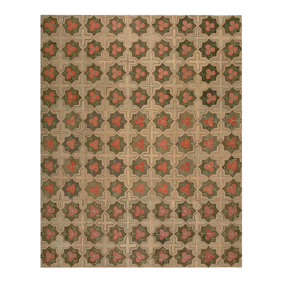 Fabulous Red Circles Forming a Diamond Pattern Antique American Hooked ...