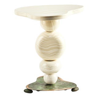 Oatmeal and Green Ceramic and Bronze Alto Side Table by Henry Holland Studio For Sale