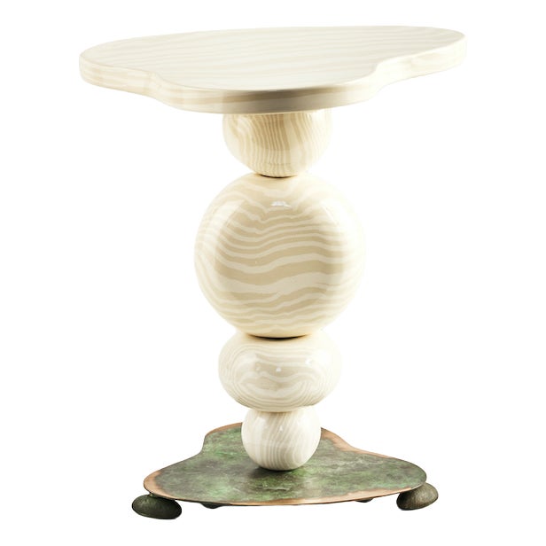 Oatmeal and Green Ceramic and Bronze Alto Side Table by Henry Holland Studio For Sale