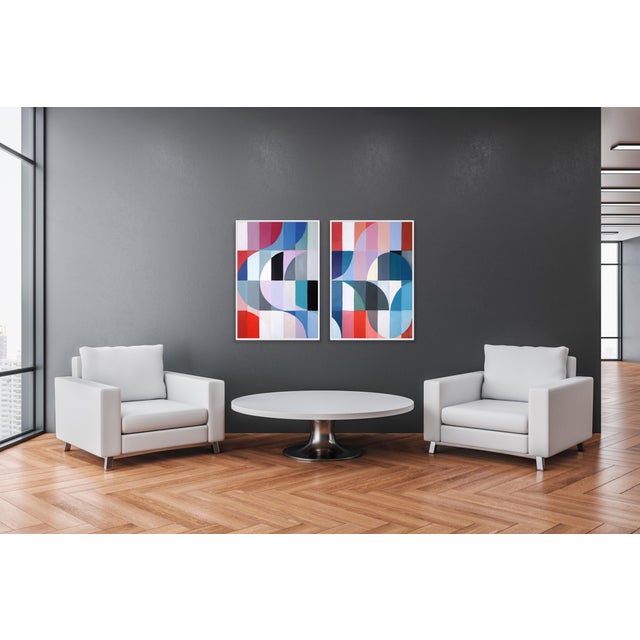 Purple 2025, Bauhaus Tiles Patterns, Large Diptych Painting, Solar Eclipse in La Condesa by Natalia Roman For Sale - Image 8 of 10